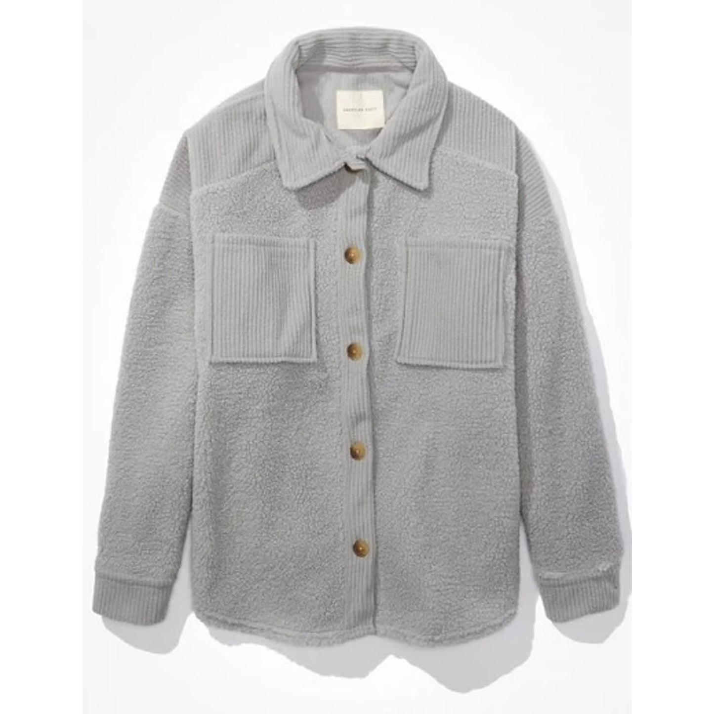 American Eagle Oversized Cozy Sherpa Jacket Shacket Gray XS