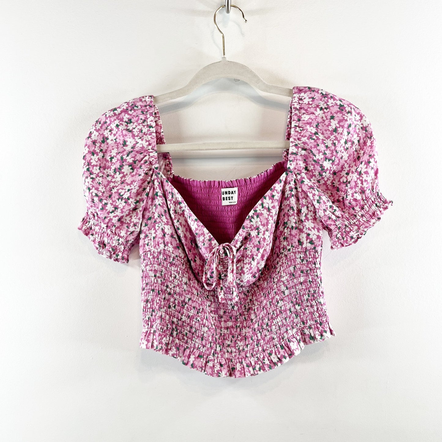 Sunday Best Sinatra Smocked Puff-Sleeve Crop Blouse Top Jam Packed Floral Small