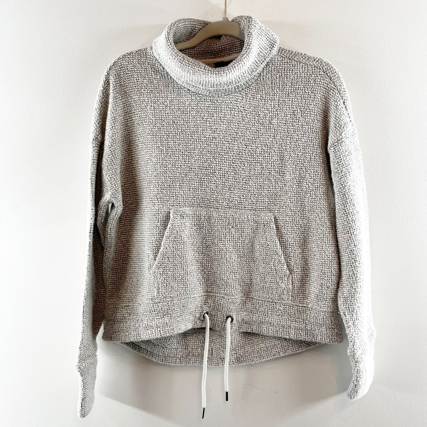 Sweaty Betty Restful Boucle Cowl Mock Neck Long Sleeve Waffle Sweatshirt Gray S