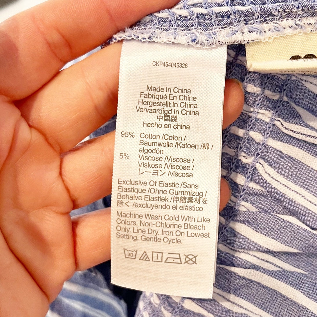 Madewell Flutter Sleeve Smocked Waist Striped Top Blue XL