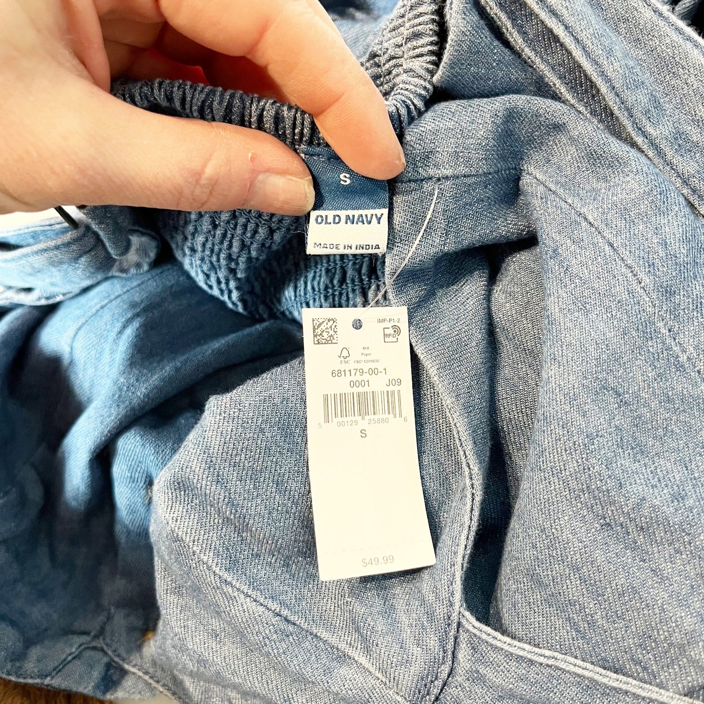 Old Navy Button Front Sweetheart Neck Cami Chambray Jumpsuit Blue Small