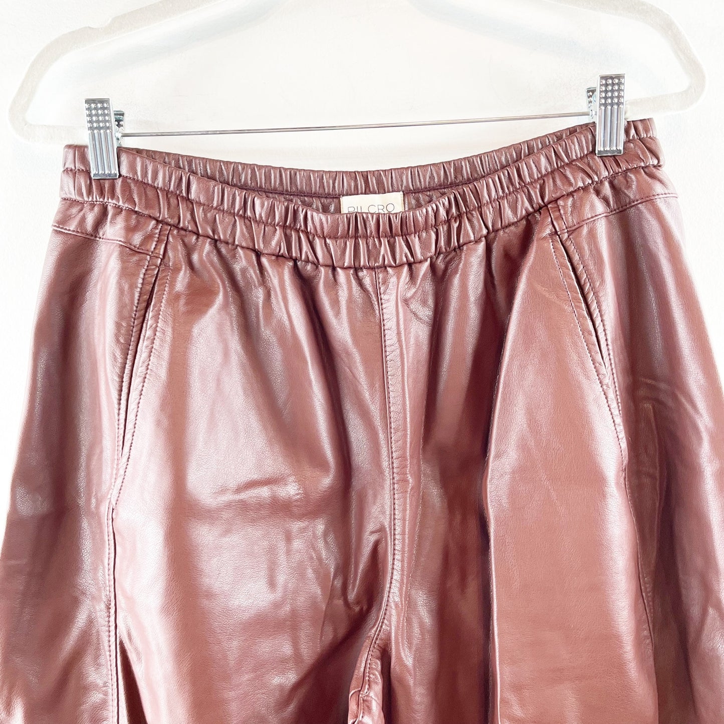 Pilcro Anthropologie The Breaker Cropped Wide Leg Faux Leather Pants Burgundy MP