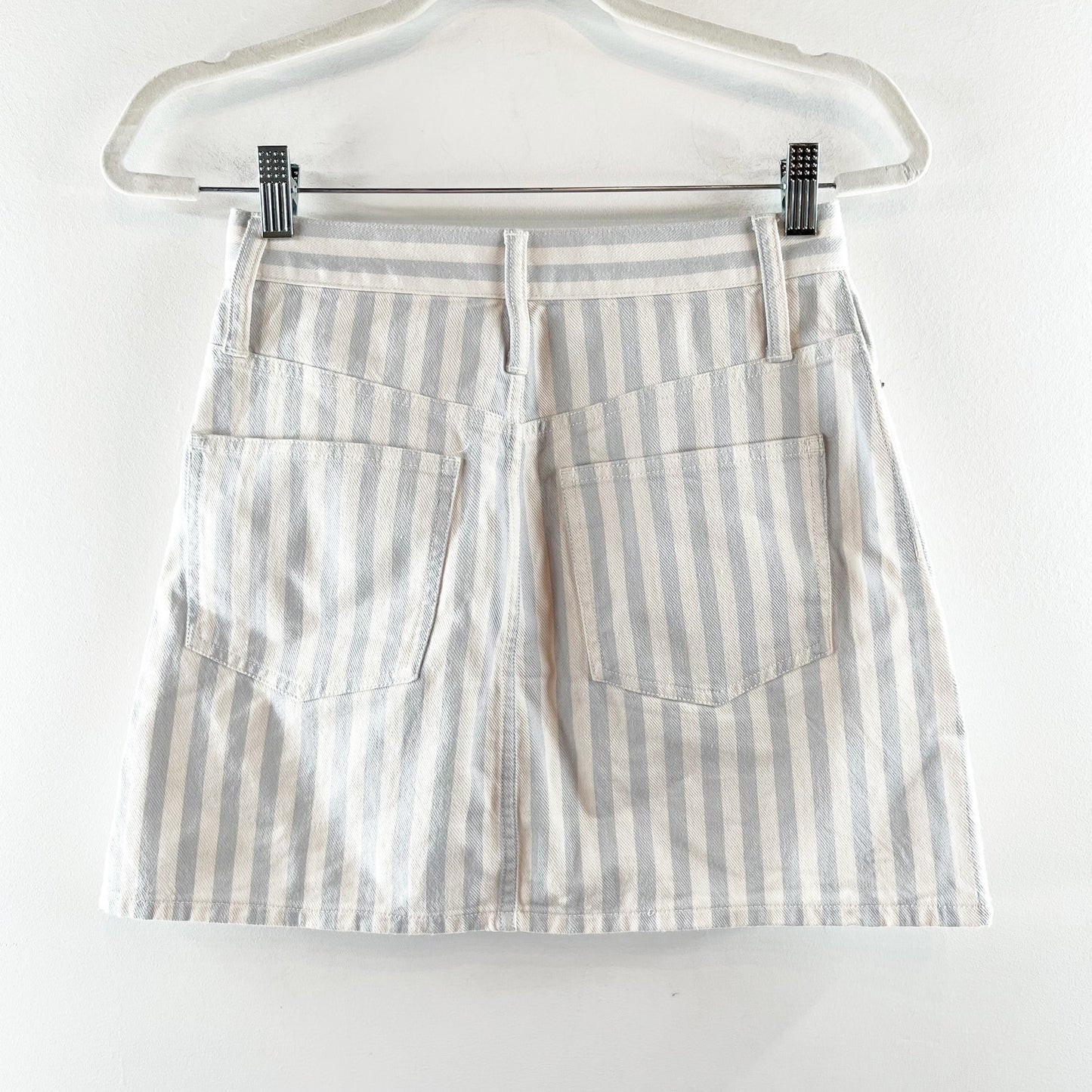 Madewell Striped Denim Mini Skirt in Pompano Stripe Blue White 24