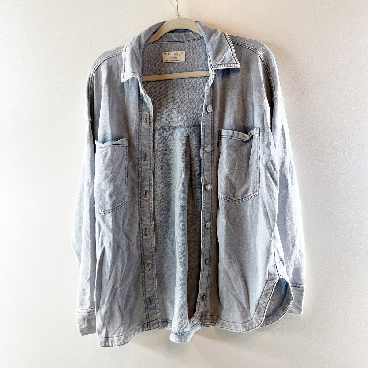 Z Supply All Day Long Sleeve Soft French Terry Knit Denim Jacket Light Blue XS