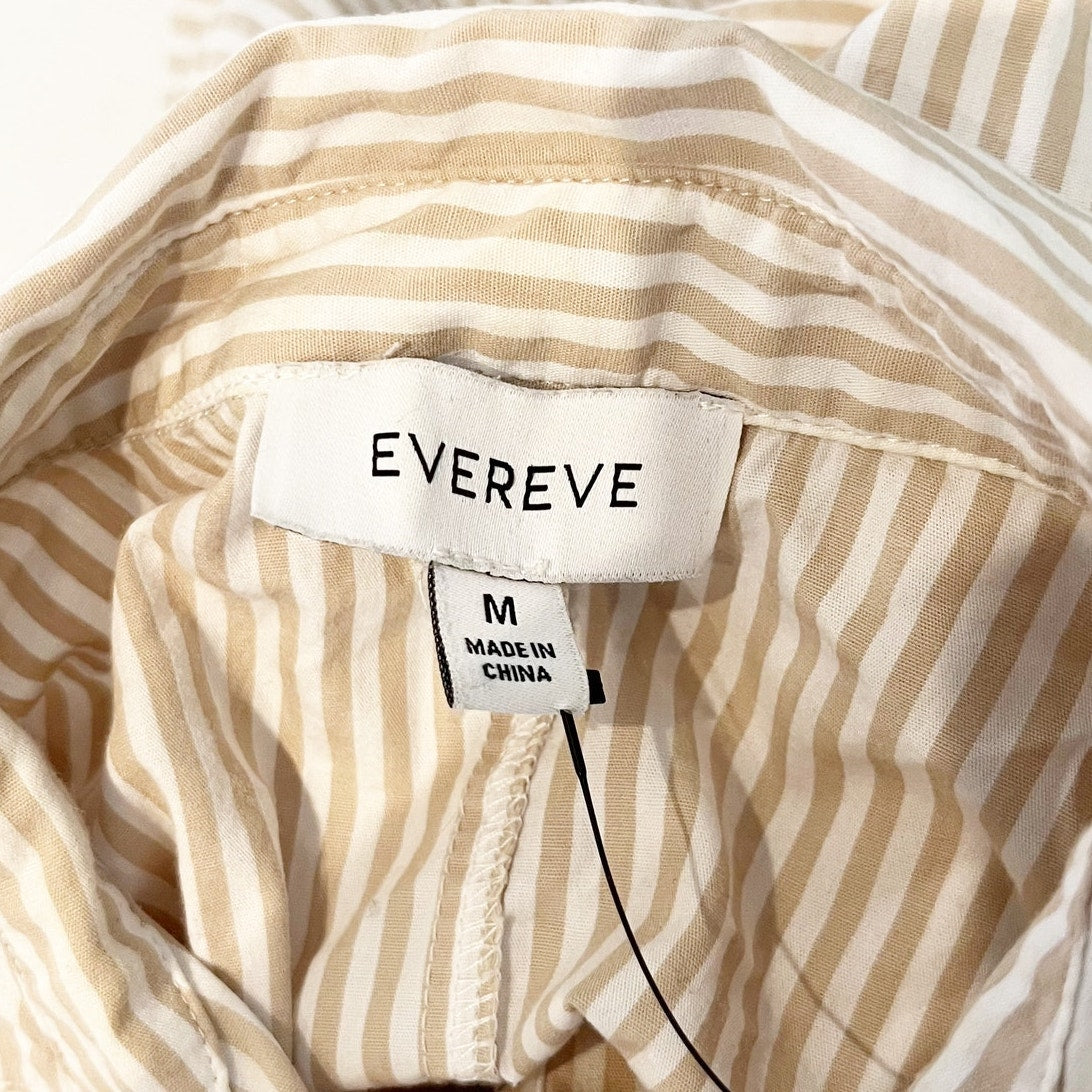 Evereve Striped Long Sleeve Cropped Poplin Button Down Shirt Tan White Medium