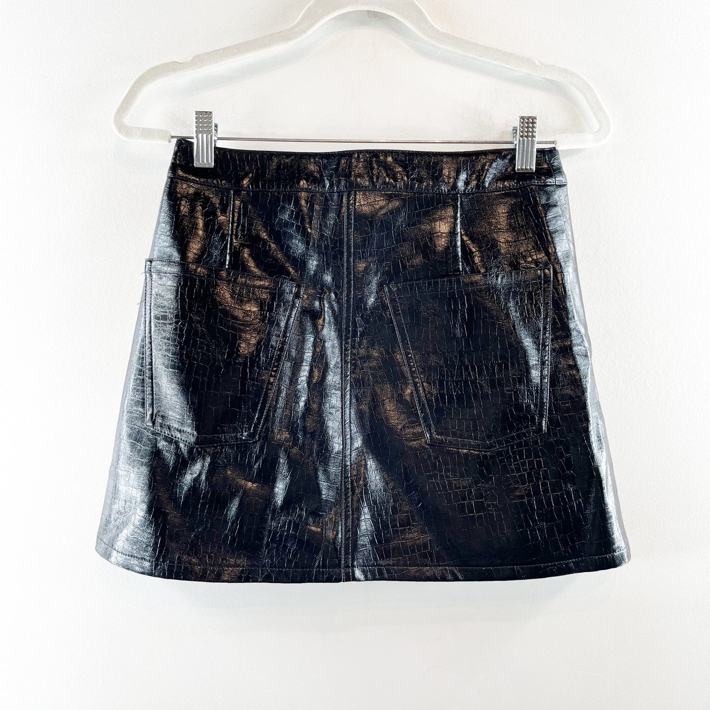 Torn Ronny Kobo Donnie Crossover Waist Croc Embossed Faux Leather Mini Skirt XS