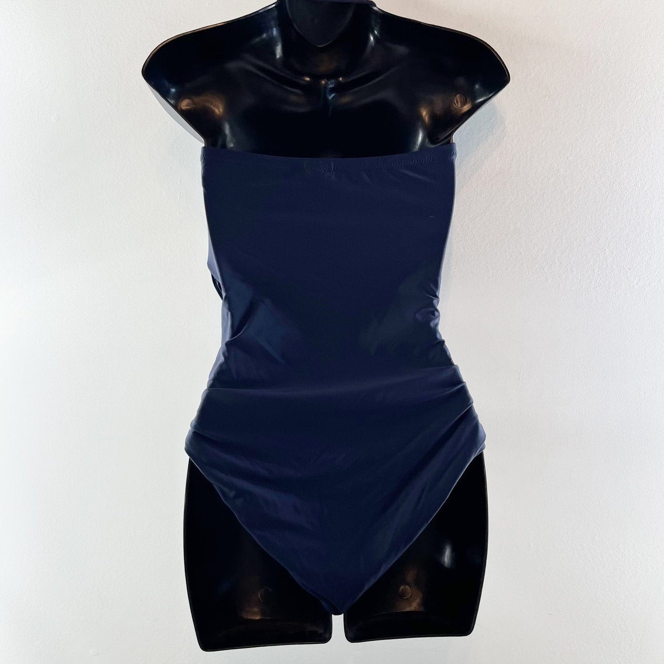 J. Crew Ruched One Piece Halter Swimsuit Bathing Suit Navy Blue Medium