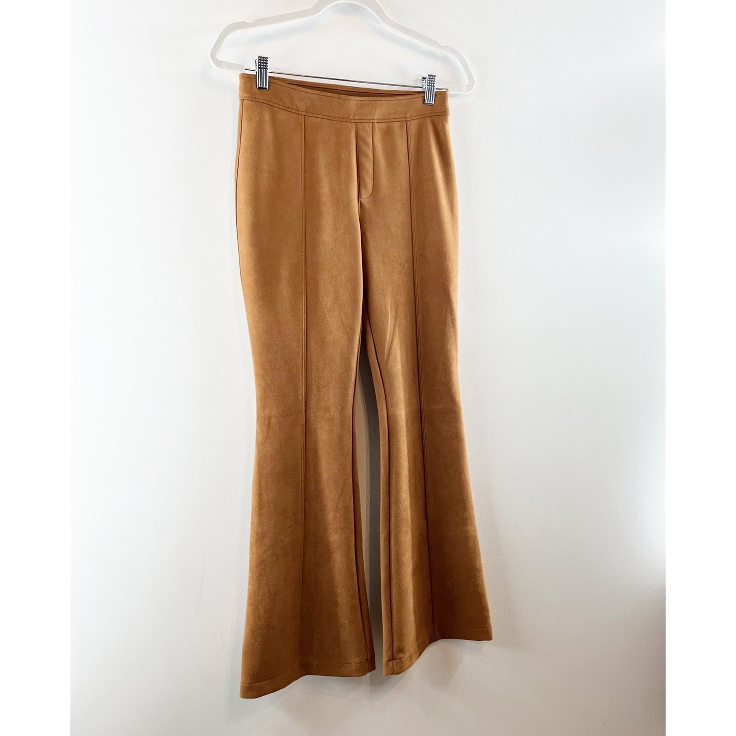 Spanx Faux Suede High Rise Flare Leg Pants in Rich Carmel Brown Medium