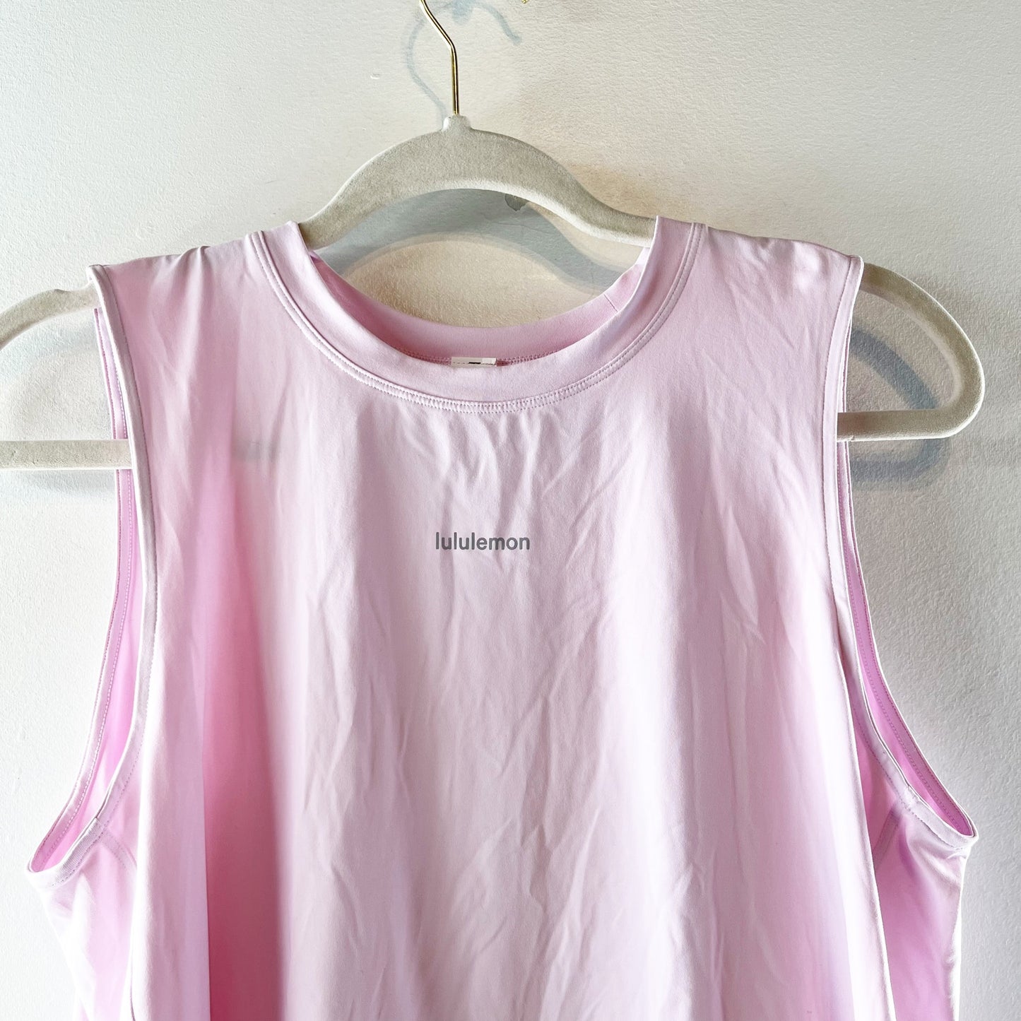 Lululemon Jersey Training Muscle Tank Top Open Back Wordmark Graphic Pink Small