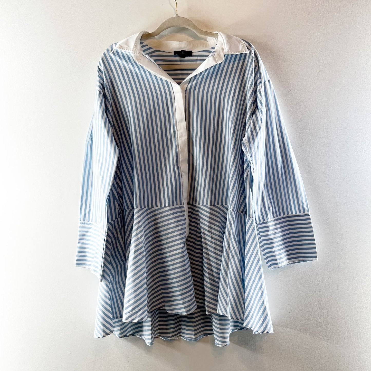 AQUA Contrast Trim Striped Mini A Line Shirt Dress Blue White XS