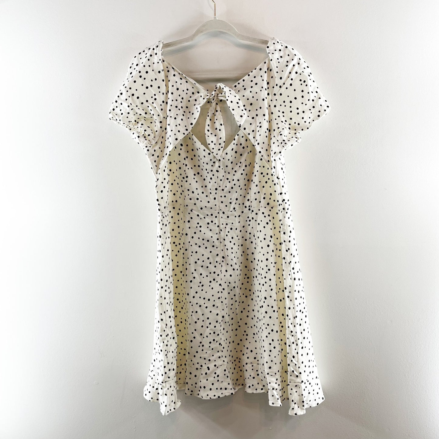 LOFT Petite Polka Dotted Short Flutter Sleeve Mini Dress White 12 Petite