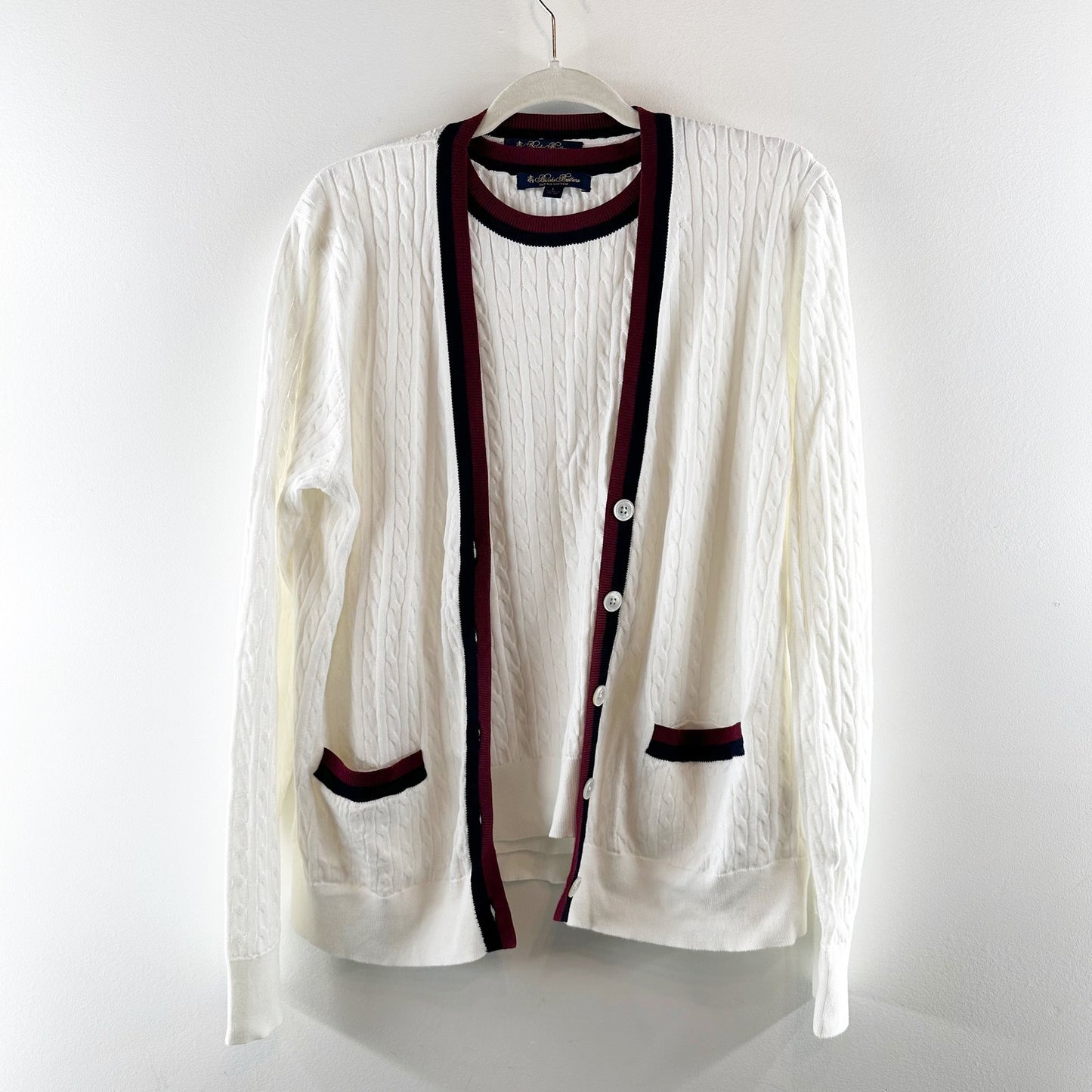 Brooks Brothers Supima Cotton Cable Cardigan Sweater and Shell Tank White L