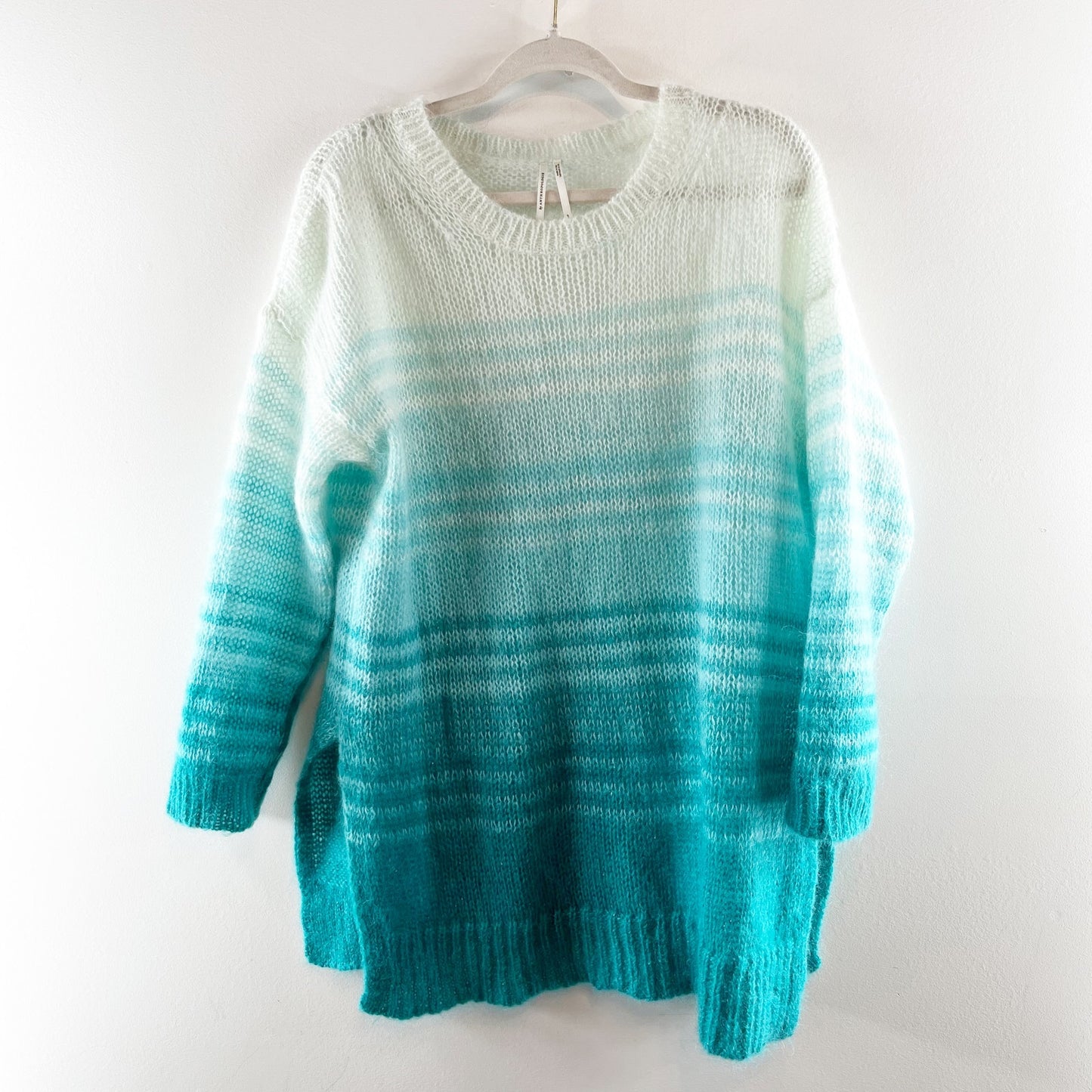 Anthropologie Long Sleeve Ombre Striped Tunic Length Sweater Blue Teal Medium P