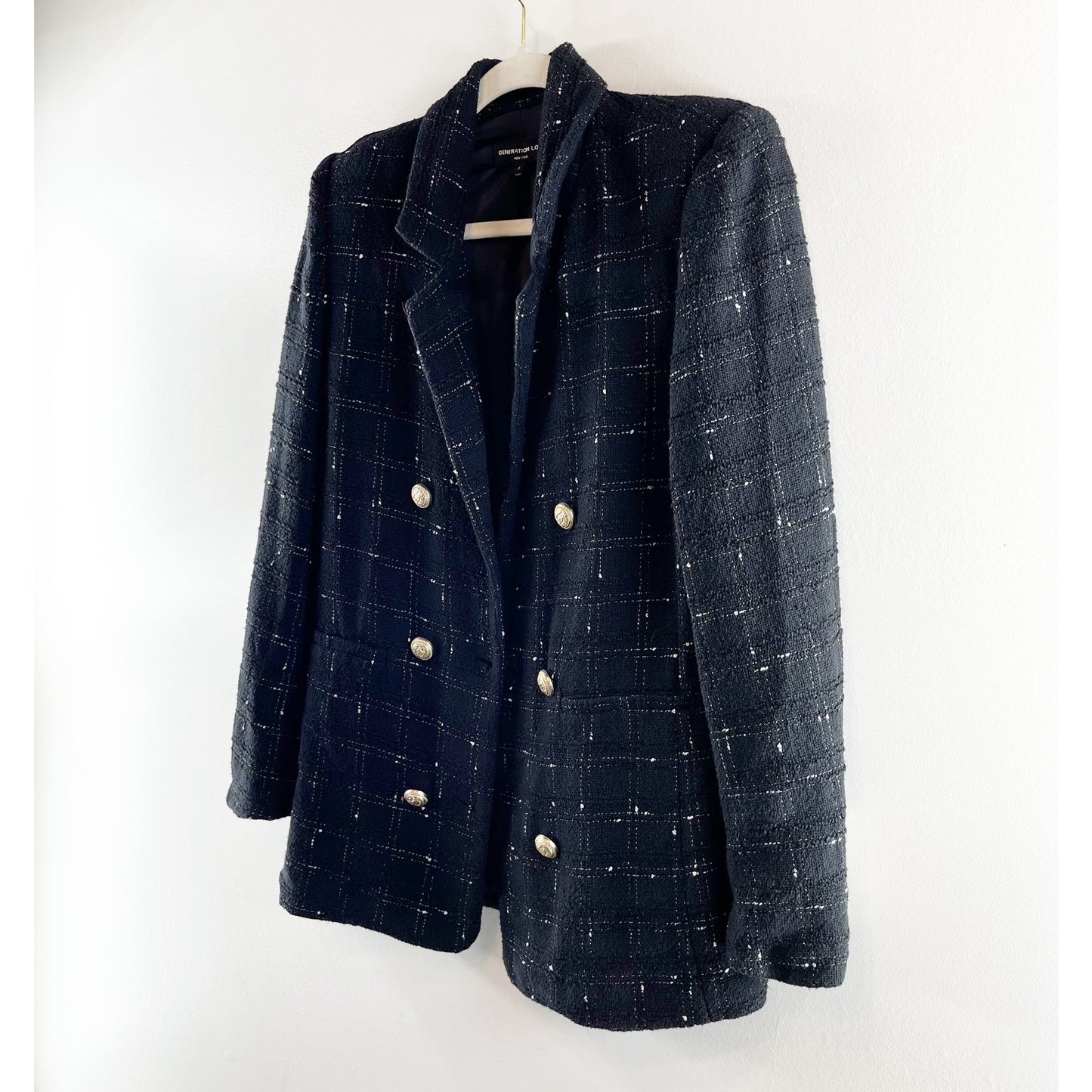 Generation Love Maverick Windowpane Tweed Blazer Jacket Black Small