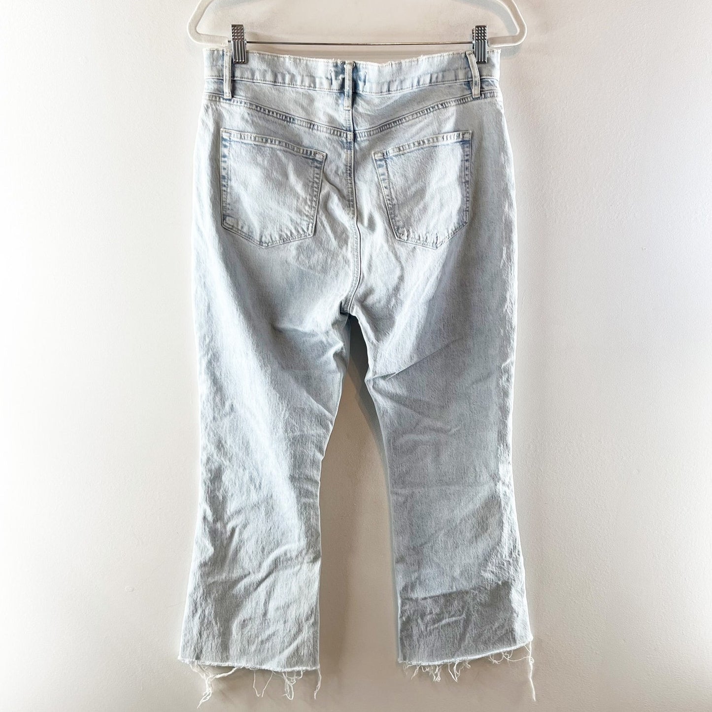 Loft High Waisted Denim Frayed Hem Kick Flare Cropped Jeans Blue 30 / 10