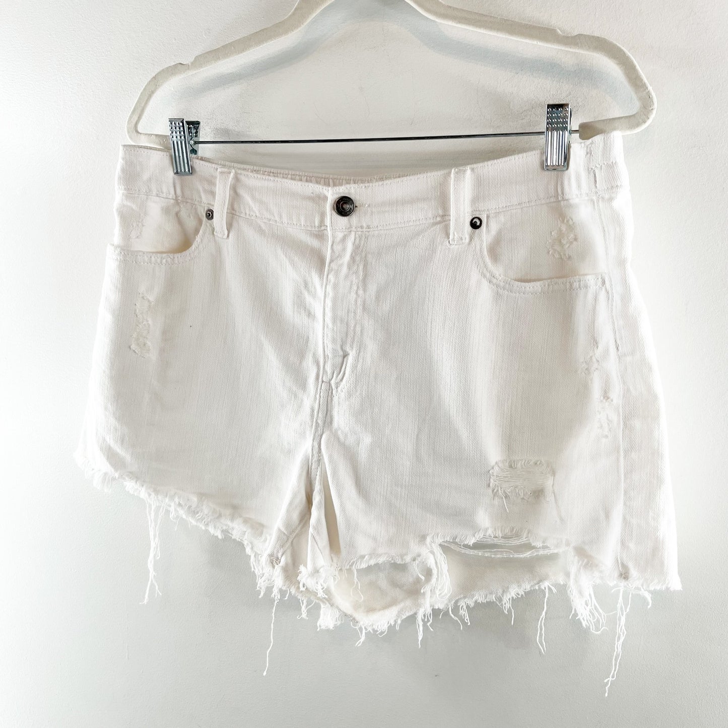 Aerie Daydream High Rise Cutoff Cotton Distressed Shorts White Large