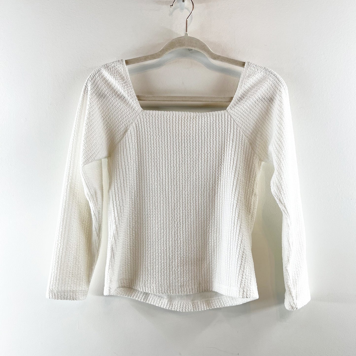 Maeve Anthropologie 3/4 Sleeve Fitted Textured Sweetheart Neck Top White Small
