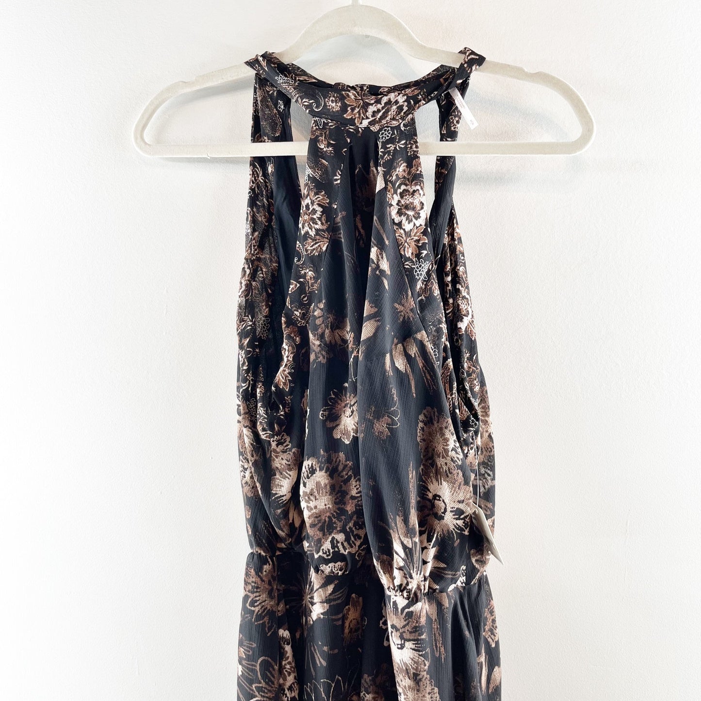 Free People Katerina Halter Tie Sleeveless Floral Mini Dress Black Small