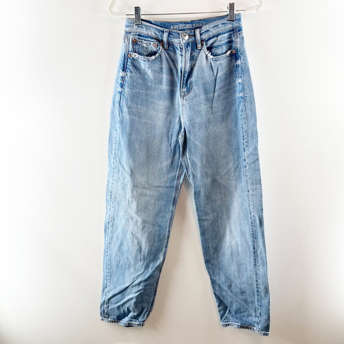 American Eagle High Rise Straight Leg Baggy Jeans Light Wash Blue 4
