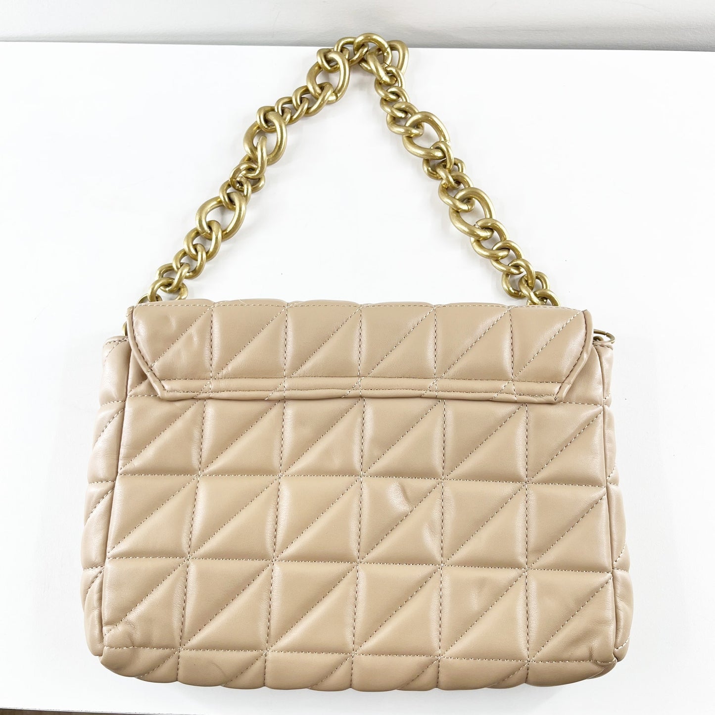 Zara  Quilted City Shoulder Bag with Removable Gold Chain Strap in Toasted Brown