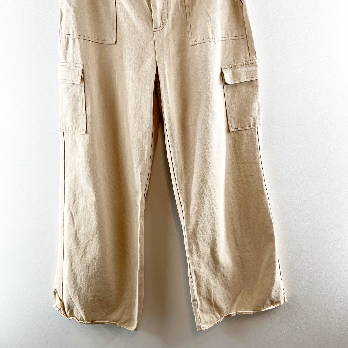 ACOA High Rise Wide Leg Cargo Pants Khaki Tan Large