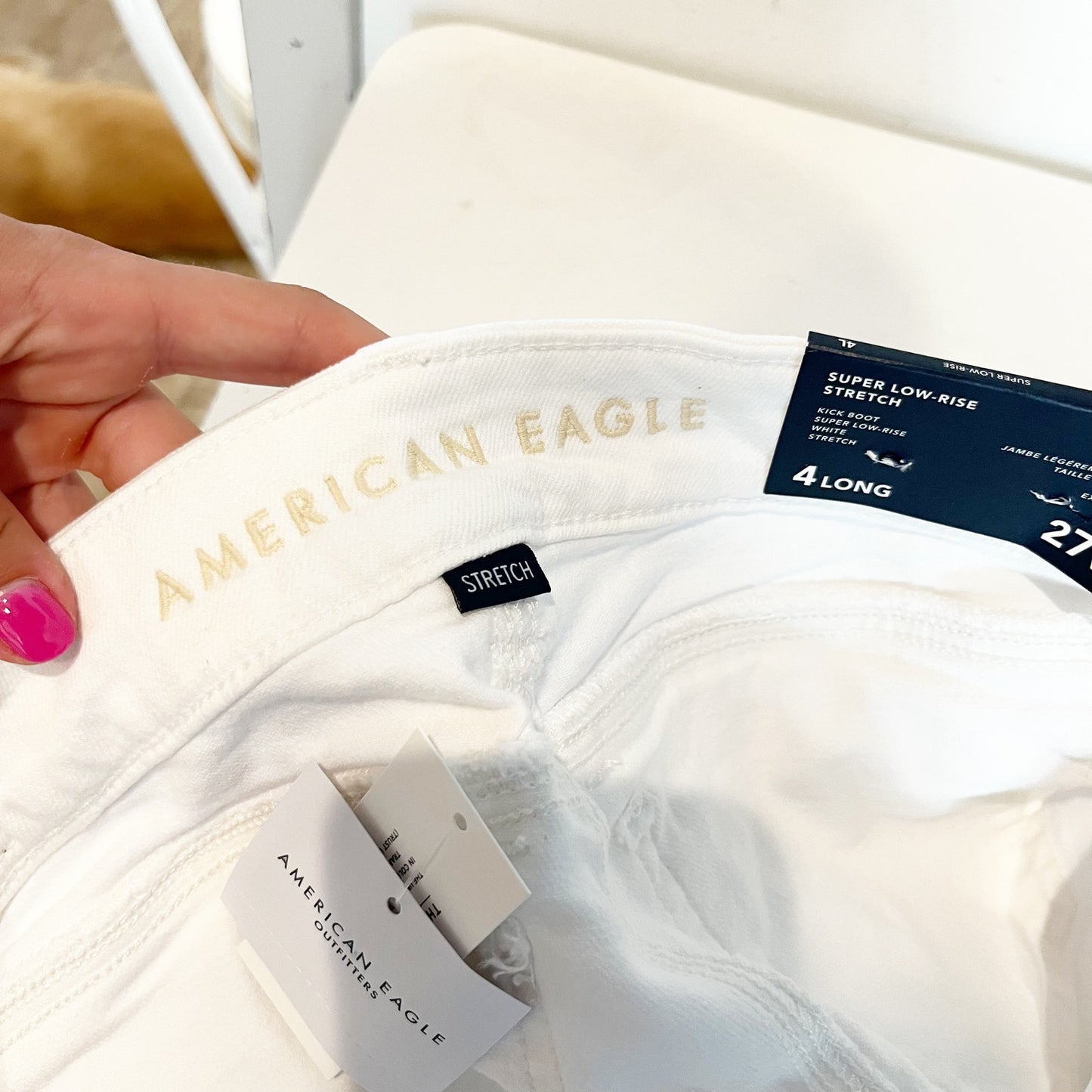 American Eagle Outfitters Super Low Rise Kick Bootcut Jeans White 4 Long
