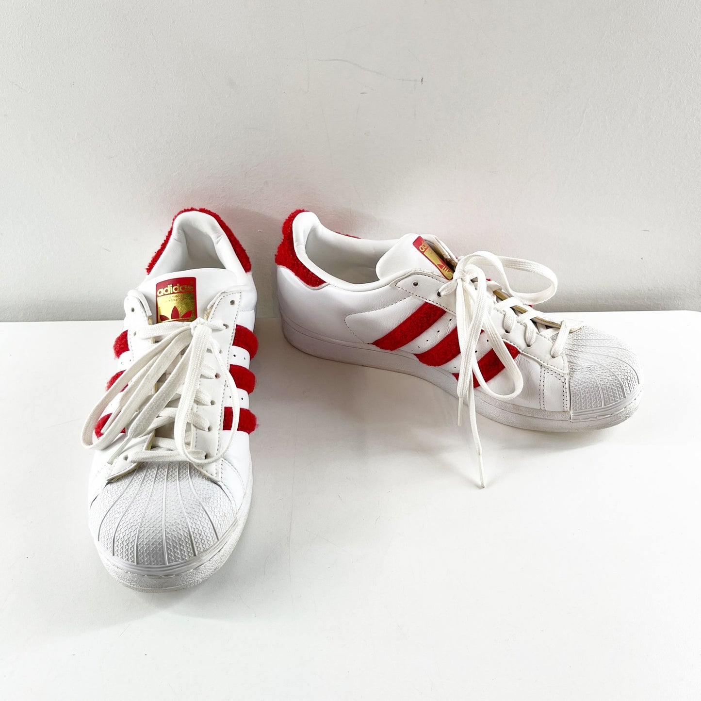 adidas Originals Chenille Superstar Fashion Sneaker Cloud White Better Scarlet 9
