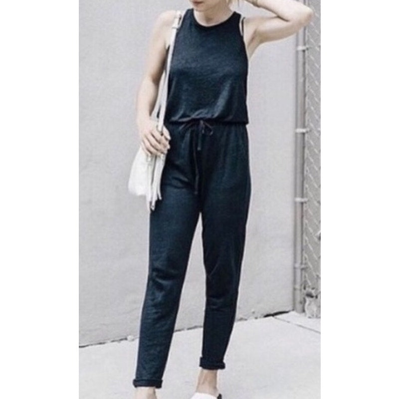 Lou & Grey Sleeveless Slim Straight Leg Linen Jumpsuit Black Small