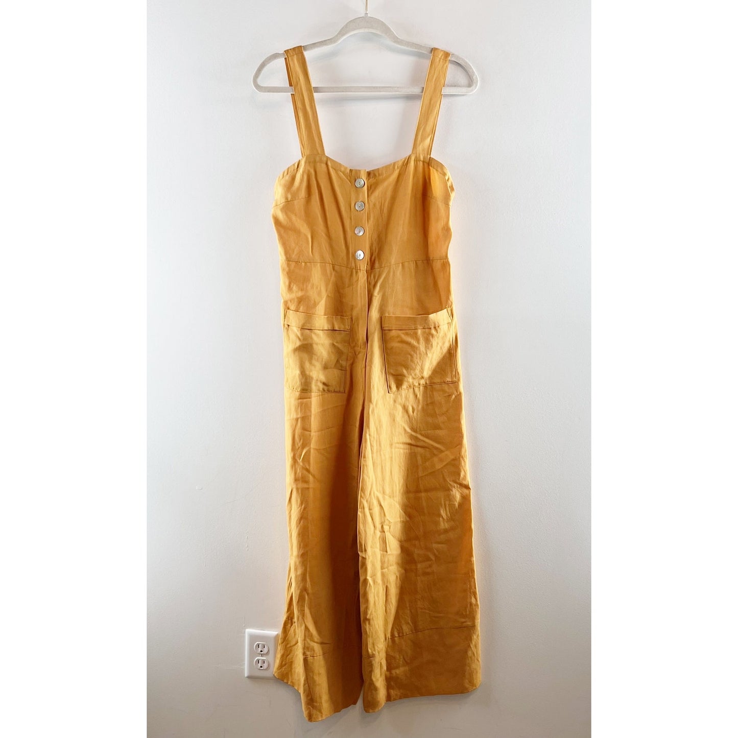 Sancia Linen Blend Cropped Wide Leg Jumpsuit Yellow XS