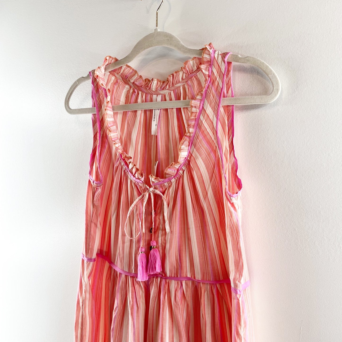 Anthropologie Visayas Striped Cropped Wide Leg Jumpsuit Pink Orange XS