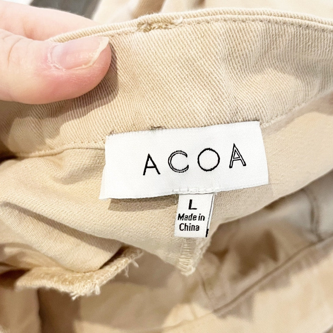 ACOA High Rise Wide Leg Cargo Pants Khaki Tan Large