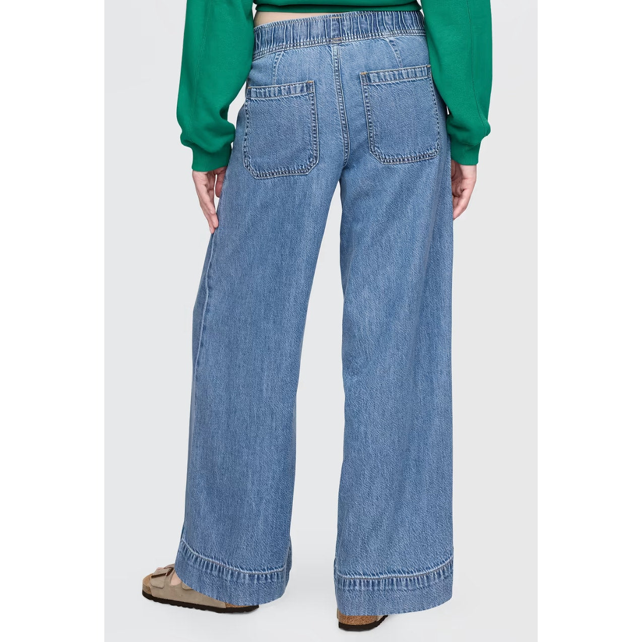 GAP Mid Rise UltraSoft Pleated Easy Baggy Jeans Medium Indigo Blue Large Petite