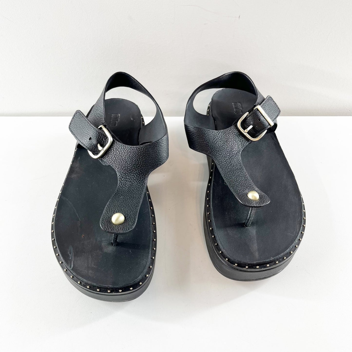 FitFlop GEN-FF Max Buckle Tumbled Leather Thick Sole Slingback Sandal Black 7
