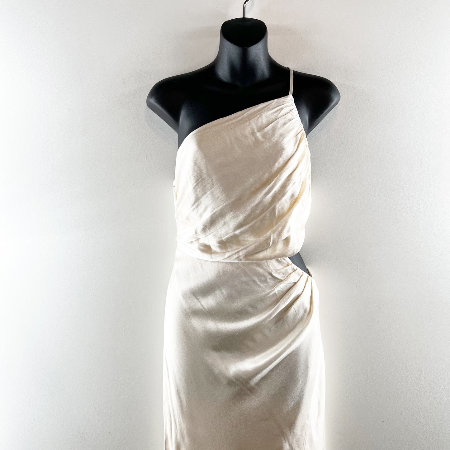 Shona Joy La Lune One Shoulder Side Cutout Slit Slip Maxi Dress Gown Cream Ivory