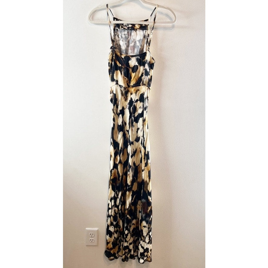 Conditions Apply Anthropologie High Neck Midi Slip Dress Leopard Black Tan Small