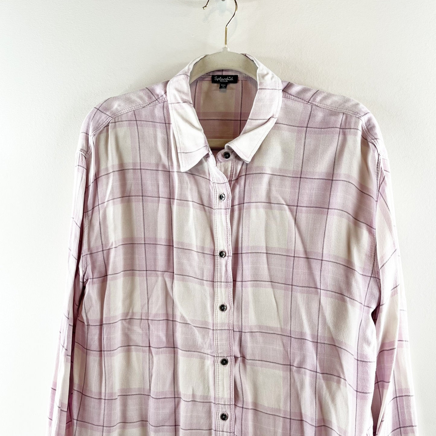 Splendid Keepsake Plaid Long Sleeve Button Down Shirt White Pink Medium