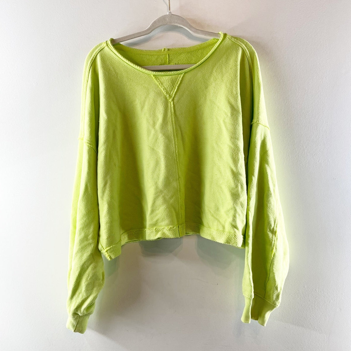 Aerie Scoopneck Long Sleeve Overszied Crop Sweatshirt Neon Green XL
