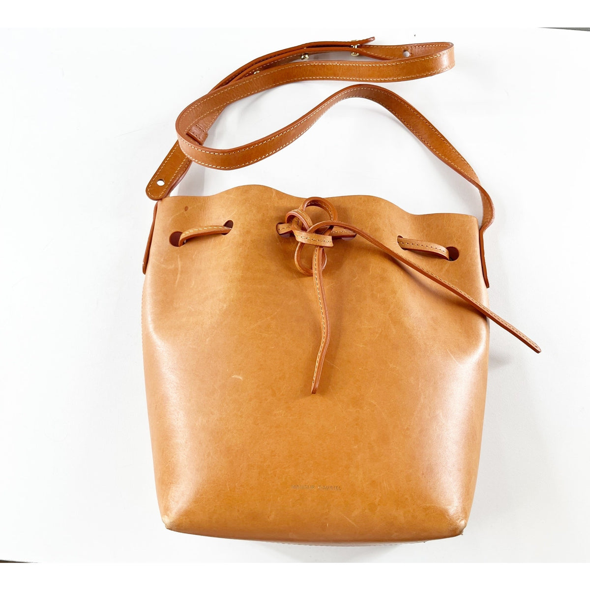 Mansur Gavriel Leather Crossbody Bucket Bag Purse Cognac Brown Tan