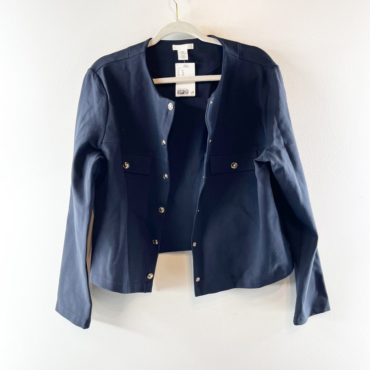 H&M Collarless Cardigan Knit Sweater Blazer Jacket Navy Blue XL
