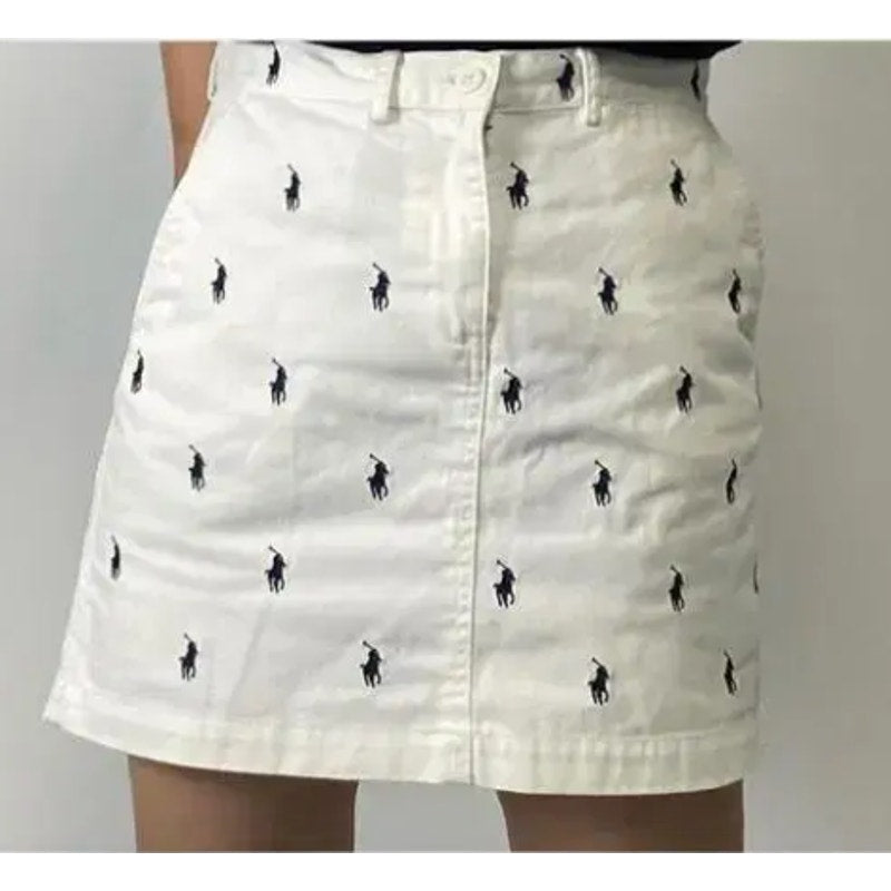 Polo Ralph Lauren Sport Embroidered Logo High Waisted Mini A-Line Skirt White 2