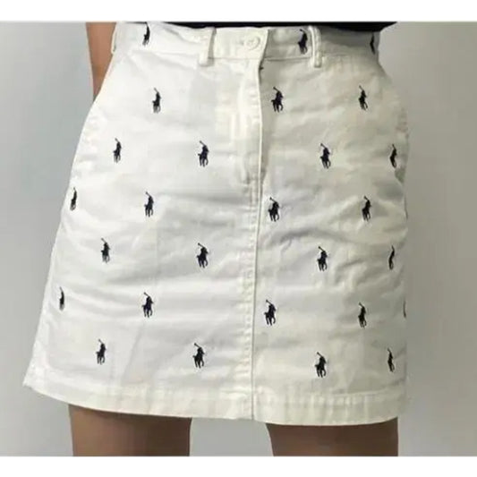 Polo Ralph Lauren Sport Embroidered Logo High Waisted Mini A-Line Skirt White 2