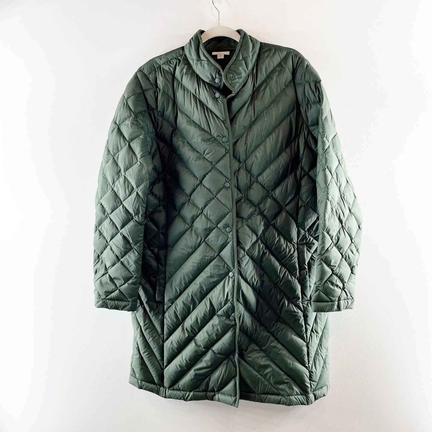 J. Jill Longline Down Quilted Puffer Coat Jacket Green Large