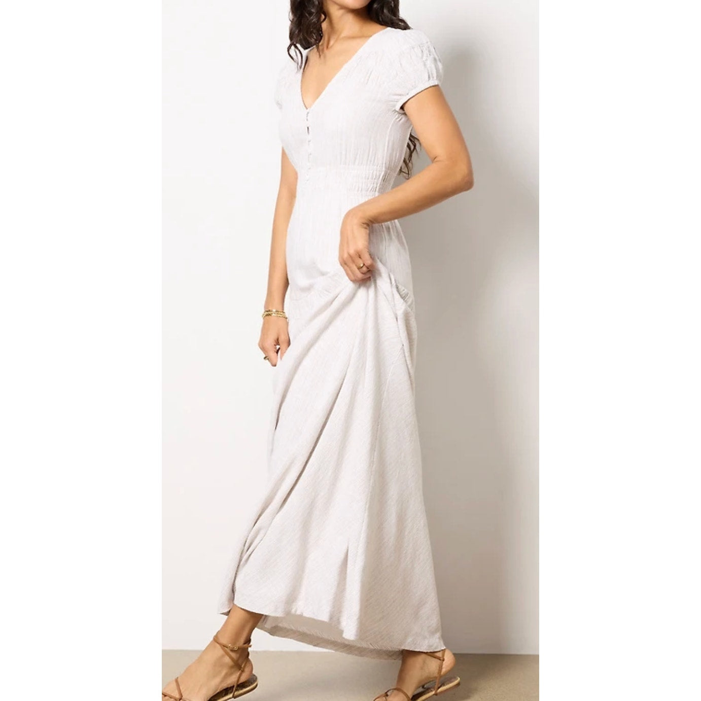 Splendid Riley Striped Short Sleeve Maxi Dress Cream Ivory Small