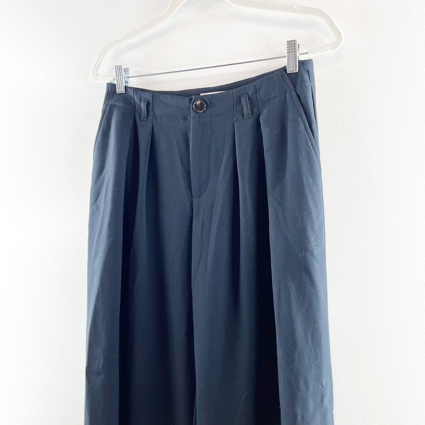 Maeve Anthropologie High Rise Pleated Front Wide Leg Trouser Pants Navy Blue 6