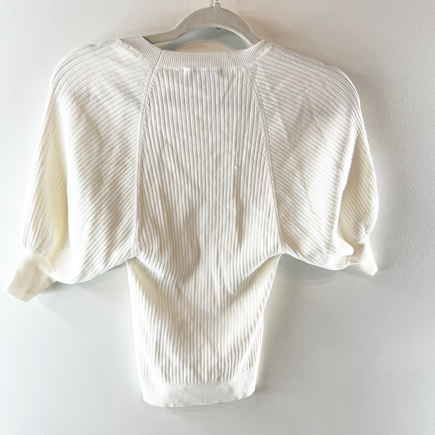 Paige Eponine Square Neck Ribbed Sweater Elbow Puff Sleeve Top White XS