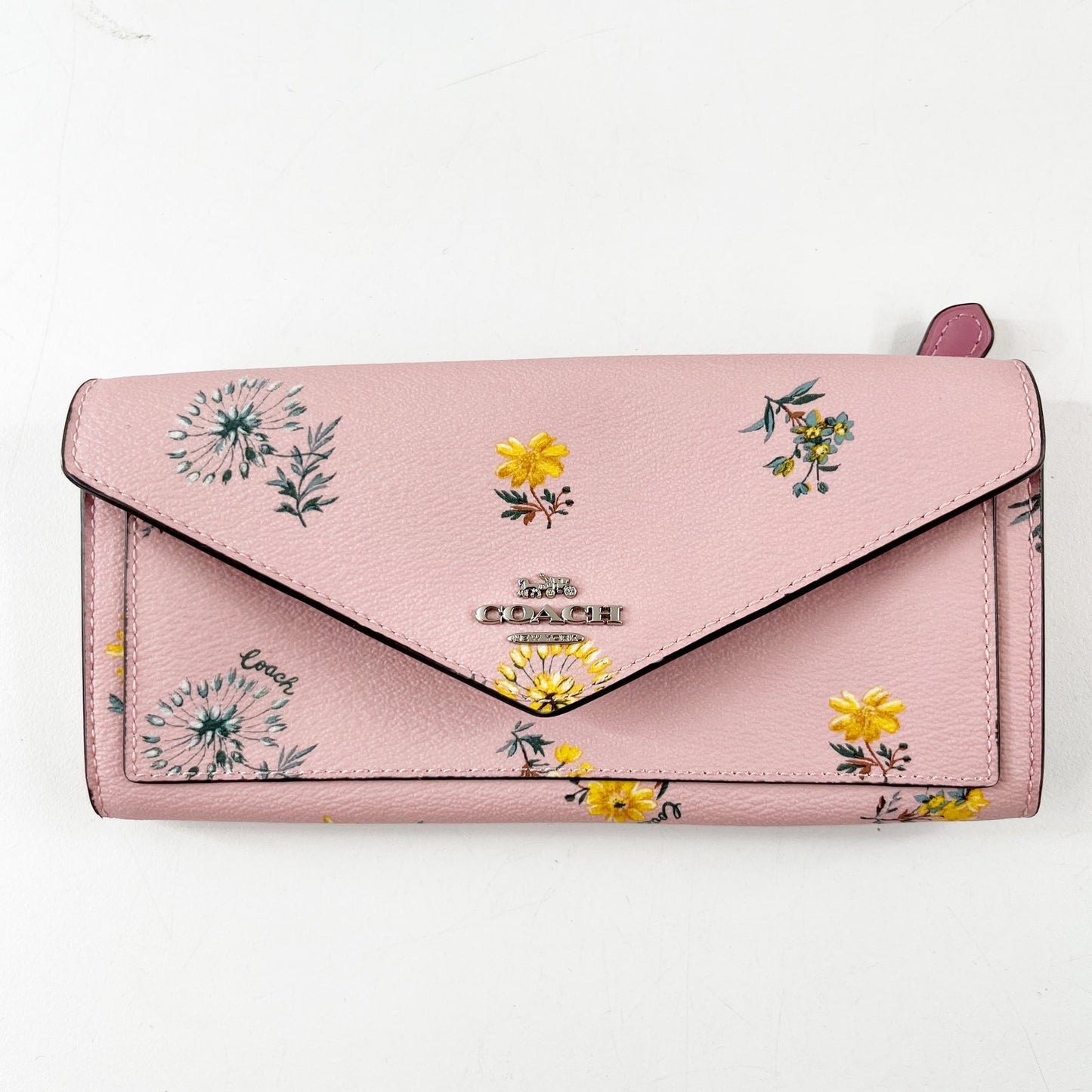 Coach Soft Coated Canvas Flap Envelope Wallet Floral Print Pink