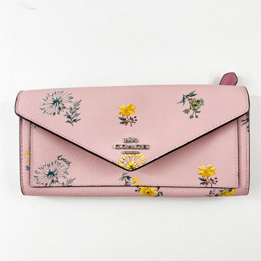 Coach Soft Coated Canvas Flap Envelope Wallet Floral Print Pink