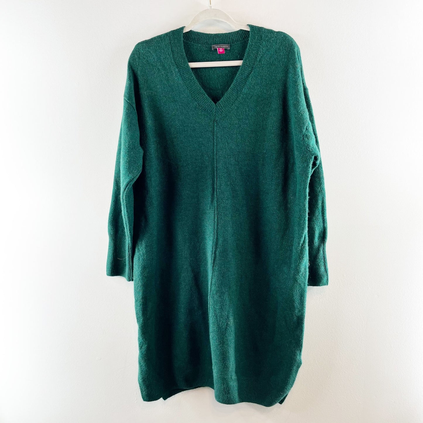Vince Camuto V Neck Long Sleeve Midi Sweater Dress Green XXL / 2X