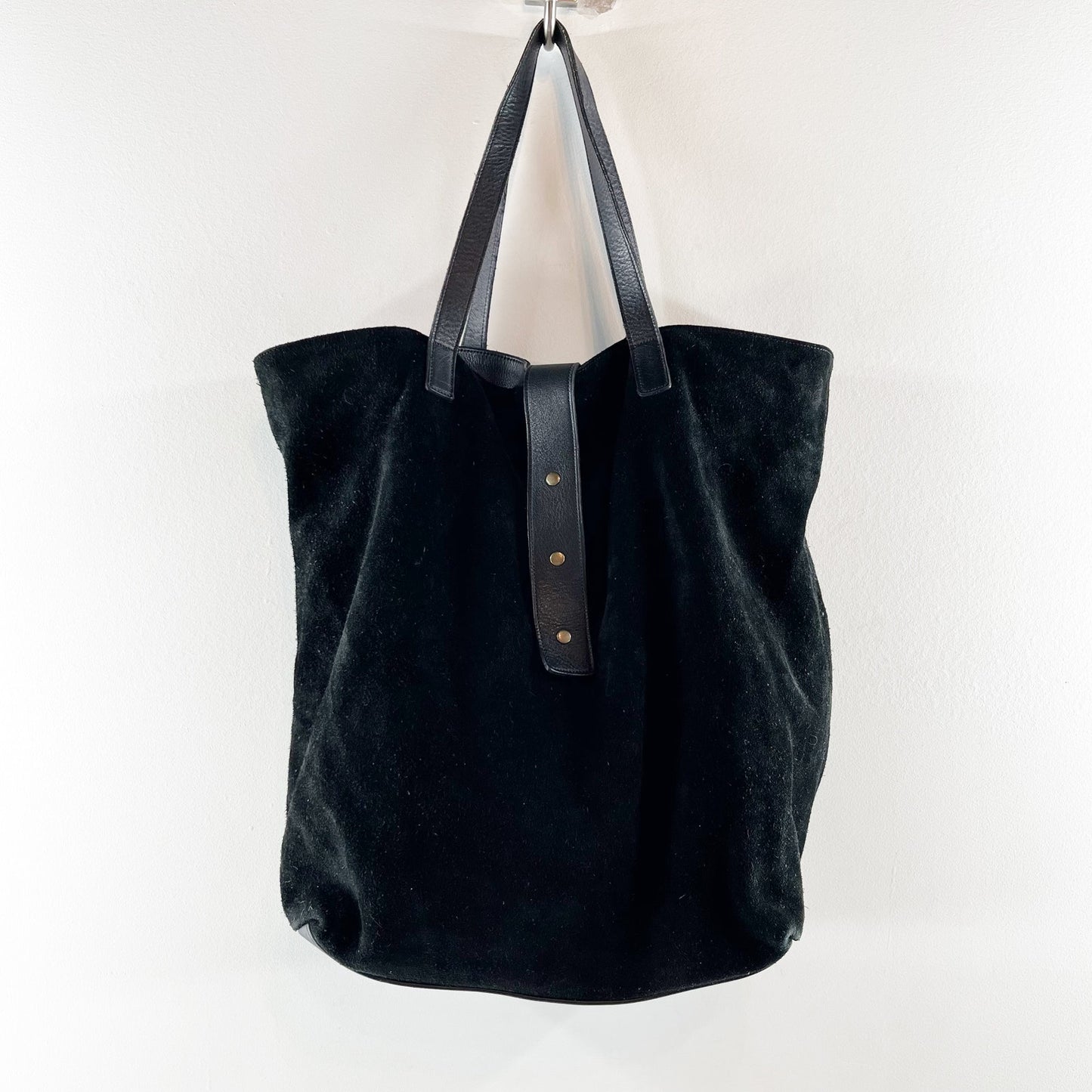 Eileen Fisher Suede Leather Tote Shopper Hobo Bag Purse Black