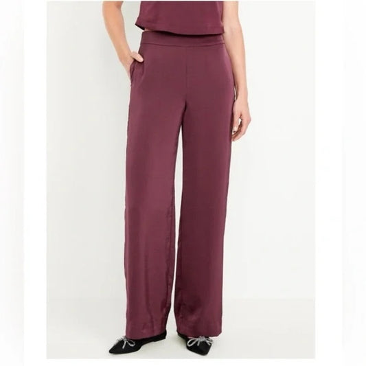 Old Navy High-Waisted Satin Super Wide-Leg Pants Cherry Bark 14 Petite